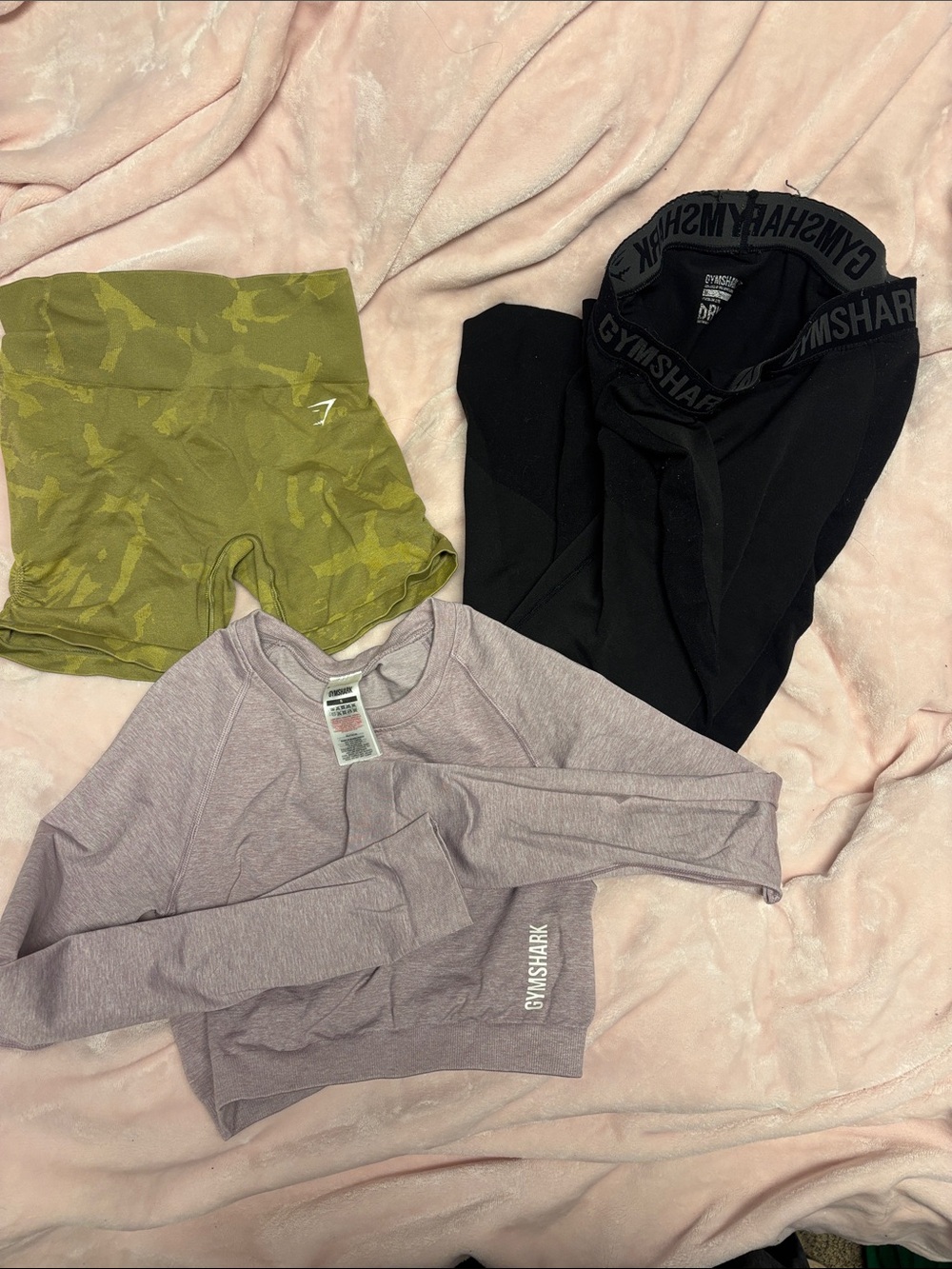 Gymshark Black, Olive Green & Dusty Lilac Activewear Trio